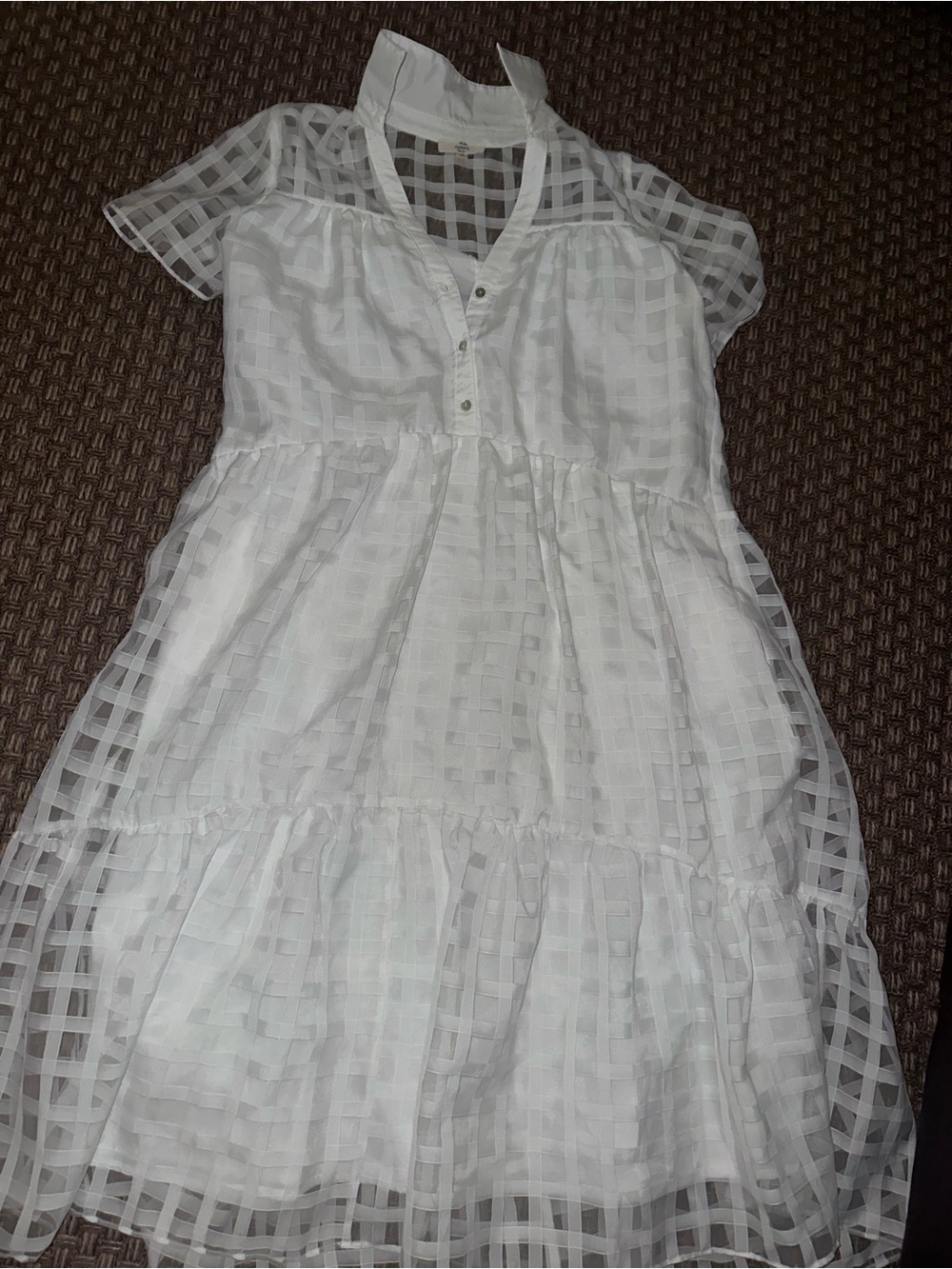 White Checkered Tiered Grid Dress